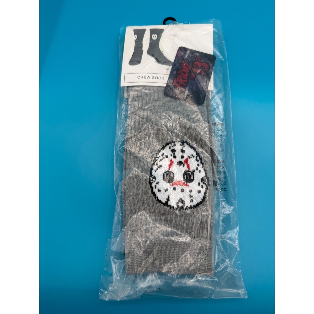 Bioworld Friday the 13th Crew Socks Mens OSFM Gray New Jason Voorhees Mask